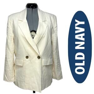 Old Navy Double Breasted Linen Blend Shoulder Padding Relaxed Suit Blazer Sz: S